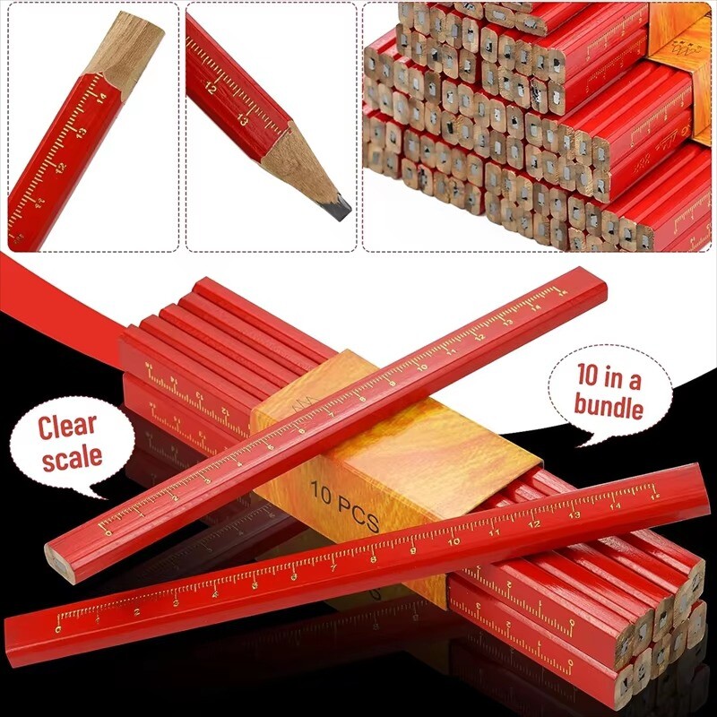 10PCS Olovka za označavanje s ravnom crvenom jezgrom s grubom jezgrom koja se ne može lako slomiti za označavanje linija