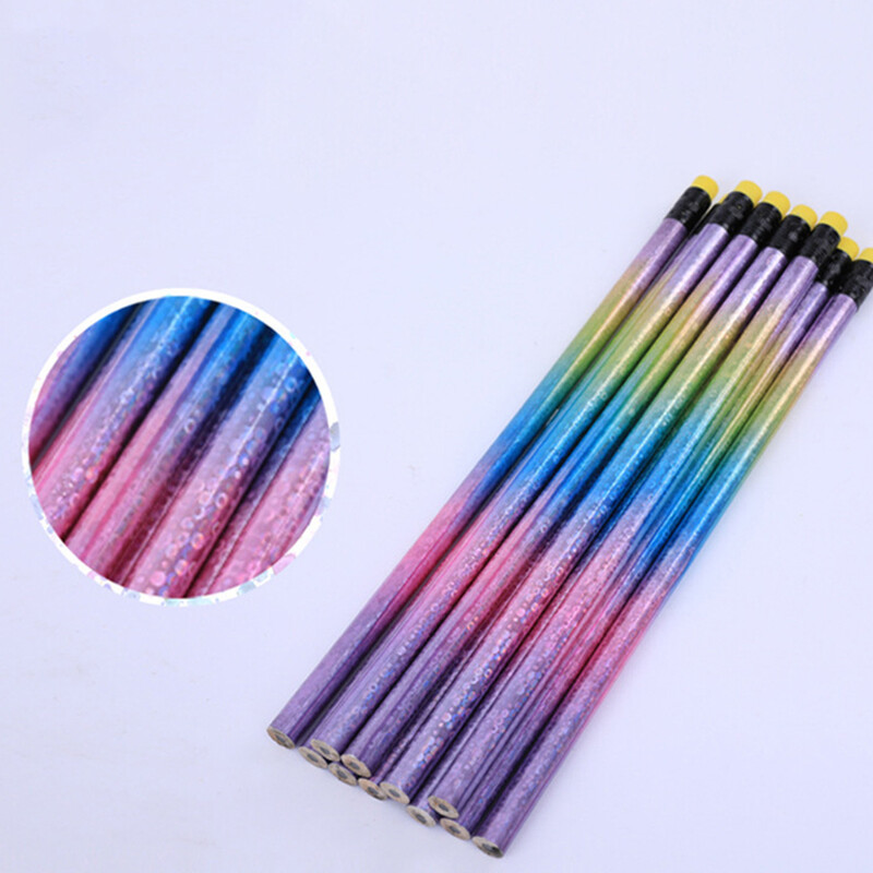 12kom HB olovke u crnom drvenom kućištu, mekane hladne olovke, holografska olovka s gumicom, holografska cijev