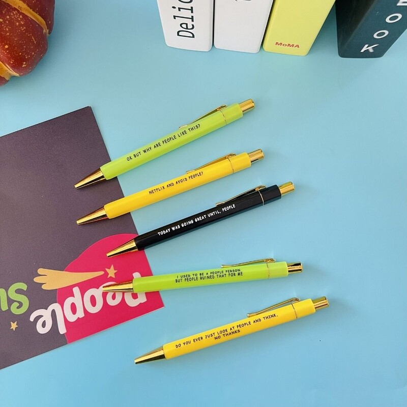 5 pixuri amuzante cu hârtie, culori asortate, pix retractabil, cerneală neagră, 1,0 mm, punct mediu, uscare rapidă pentru instrument de scris