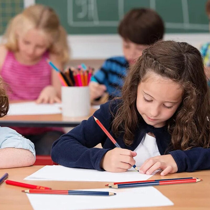 12 бр. Червени и сини двустранни цветни моливи Медицинска научна лаборатория Конструиране на чертежи Маркировка за обработка на дърво Канцеларски материали