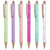 6 пакета сладки химикалки за водене на дневник, подарък Доста изискани химикалки Блестящи химикалки с прибиращо се черно мастило за писане със средна точка