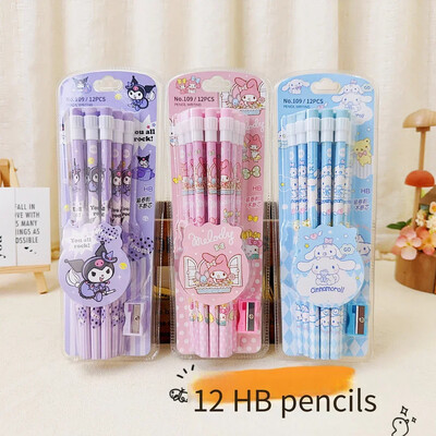 Sanrio Kuromi Hb set olovaka od 12 komada s gumom i šiljilom za olovke. Učeničke olovke za pisanje i crtanje. Školski pribor.