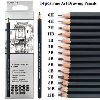 14 τεμ/συσκευασία Πένα σχεδίασης Ultra Fine Line Marker Ink Μαύρο στυλό σκίτσο 6H 4H 2H HB B 2B 3B 4 B 5B 6B 7B 8B 10B 12B Art Marker Marker