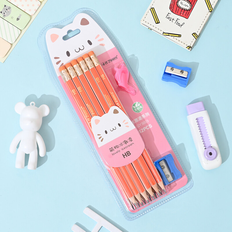 HB olovka s velikom glavom i crtanim uzorkom od 12 komada s gumicama, lako šiljilo, alat za ispravljanje, školski pribor za učenike