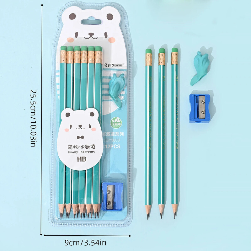 HB olovka s velikom glavom i crtanim uzorkom od 12 komada s gumicama, lako šiljilo, alat za ispravljanje, školski pribor za učenike