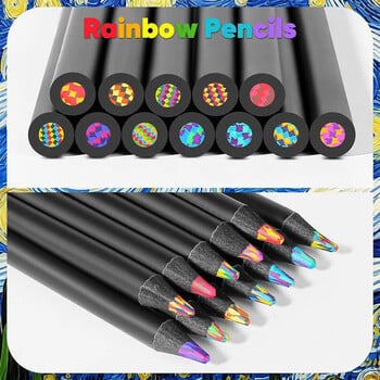 3/4/6/12Pcs Magic Rainbow Pencils Χρωματιστά μολύβια 12 Χρώματα Πολύχρωμα μολύβια για Είδη τέχνης Σχέδιο Χρωματισμός Σκίτσο