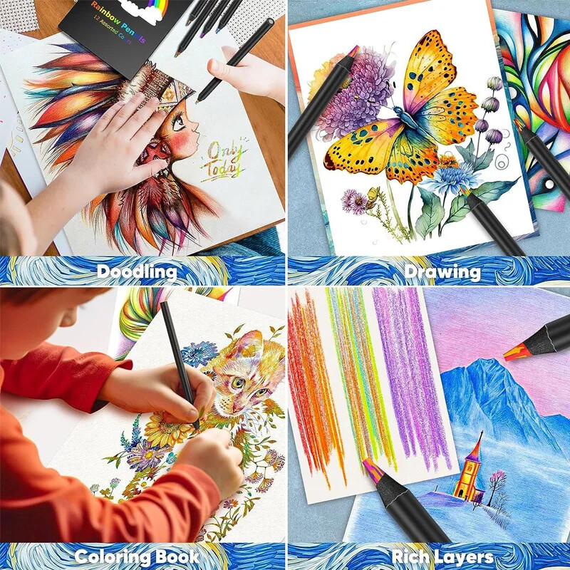 3/4/6/12Pcs Čarobne dugine olovke Olovke u boji 12 boja Raznobojne olovke za umjetnički pribor Crtanje Bojanje Skiciranje