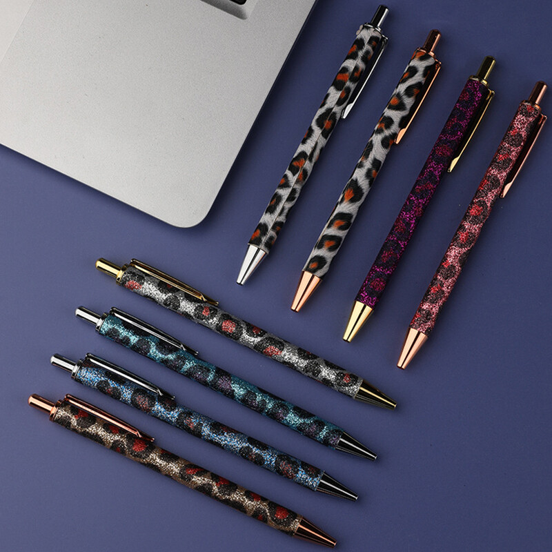 Нова златна прахообразна химикалка с леопардов принт, метална химикалка, бизнес реклама, подпис, писалка, канцеларски материали за училище на едро