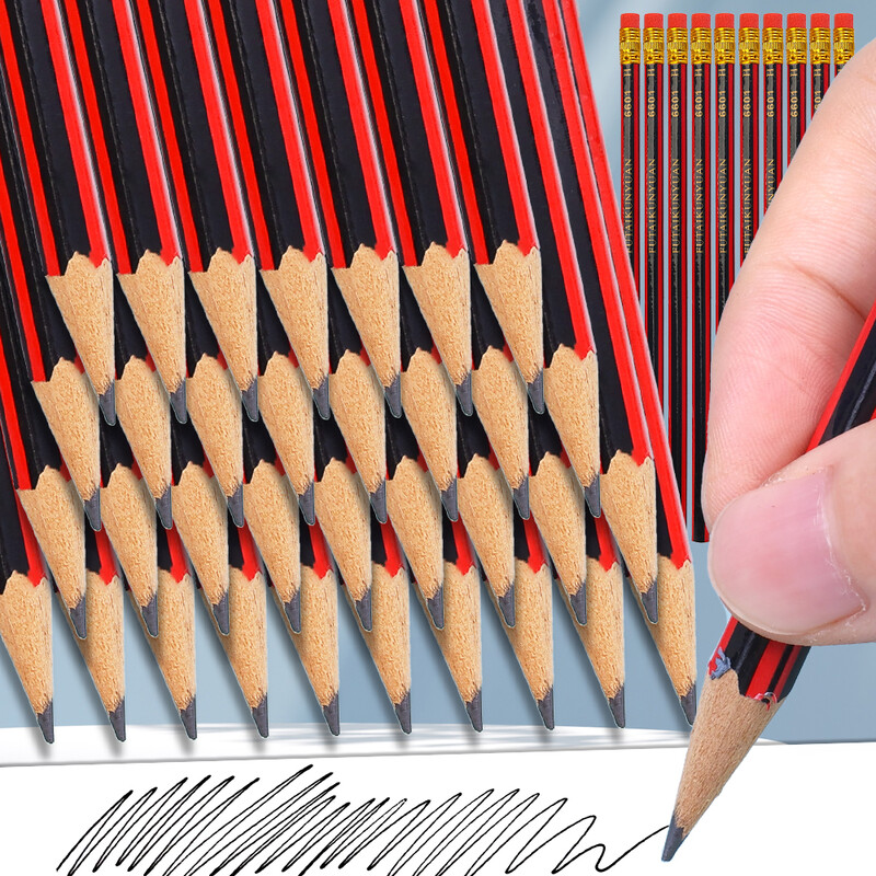 40/30/10PCS Дървени моливи с гумичка Студентски деца Рисуване Рисуване Шестоъгълен молив с ръкохватка Училищни канцеларски материали