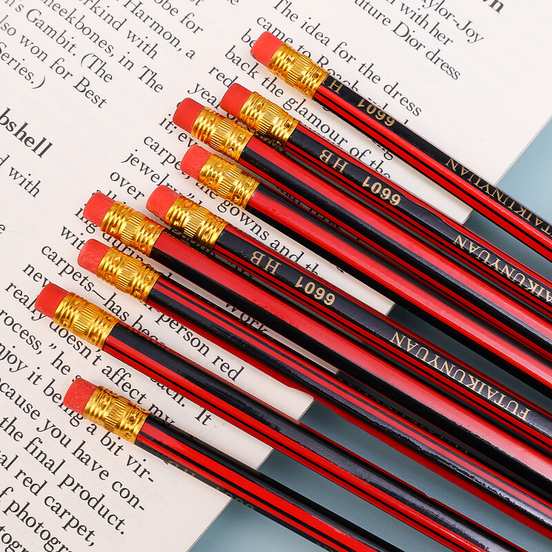 40/30/10PCS Дървени моливи с гумичка Студентски деца Рисуване Рисуване Шестоъгълен молив с ръкохватка Училищни канцеларски материали