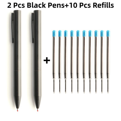 Metalna kemijska olovka s potpisom koja se može uvući, stil grebena, metalno kućište, crna, plava tinta, srednja točka 0,7 mm, boja, crno-siva