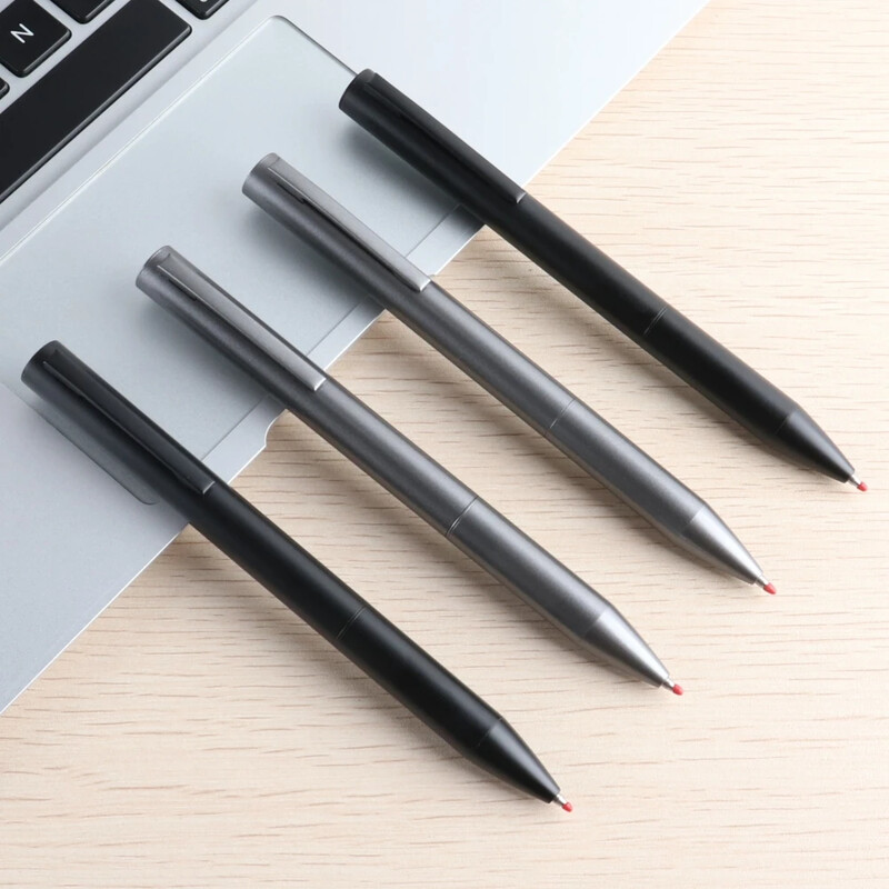 Metalna kemijska olovka s potpisom koja se može uvući, stil grebena, metalno kućište, crna, plava tinta, srednja točka 0,7 mm, boja, crno-siva