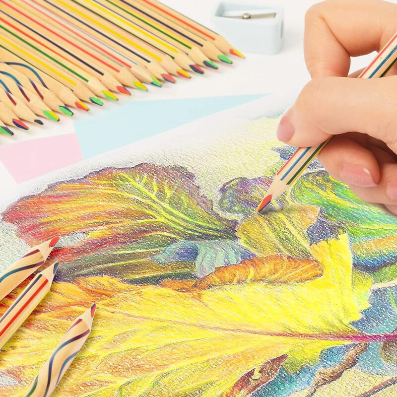 12 komada drvenih duginih olovaka u 7 boja Set umjetničkih olovaka za crtanje Student Kreativna ručna knjiga Čestitka Crtanje grafita Poklon