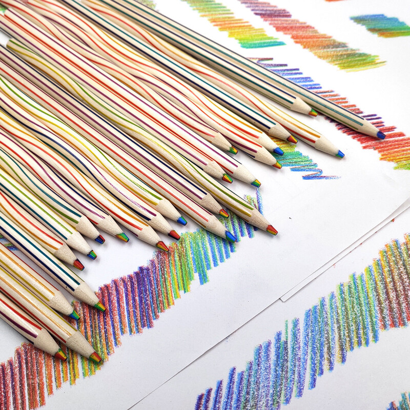 12 komada drvenih duginih olovaka u 7 boja Set umjetničkih olovaka za crtanje Student Kreativna ručna knjiga Čestitka Crtanje grafita Poklon