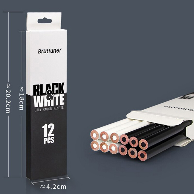 12 бр. Бели черни моливи Професионален маслен цветен молив Комплект моливи за рисуване Скица Студентски артикули