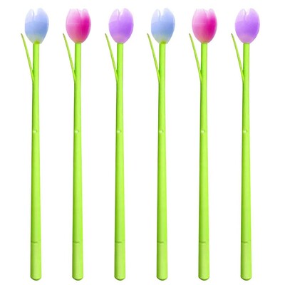 6 бр. Елегантни гел химикалки Сладко Kawaii Променящо цвета си лале Смешни изискани естетични канцеларски материали Сватбен подарък за учител за Свети Валентин