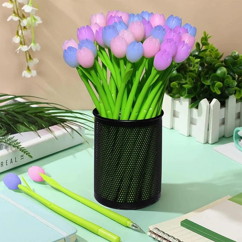 6 бр. Елегантни гел химикалки Сладко Kawaii Променящо цвета си лале Смешни изискани естетични канцеларски материали Сватбен подарък за учител за Свети Валентин