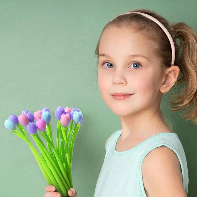 6 бр. Елегантни гел химикалки Сладко Kawaii Променящо цвета си лале Смешни изискани естетични канцеларски материали Сватбен подарък за учител за Свети Валентин