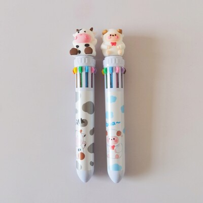 2 бр./лот Kawaii Cow Sheep 10 цвята Булеста химикалка Преса Многоцветни химикалки за писане Училищни офис консумативи Подарък Канцеларски материали