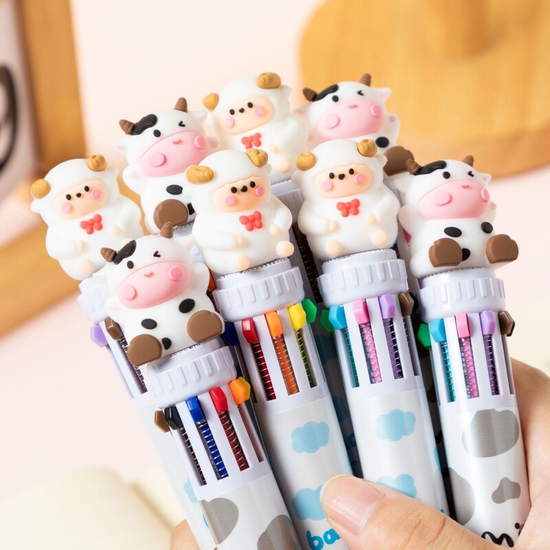 2 бр./лот Kawaii Cow Sheep 10 цвята Булеста химикалка Преса Многоцветни химикалки за писане Училищни офис консумативи Подарък Канцеларски материали