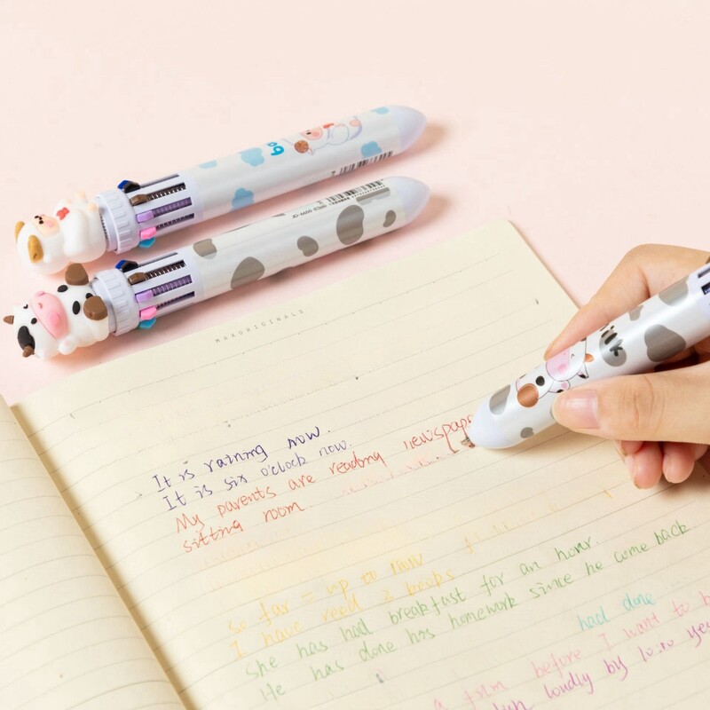 2 бр./лот Kawaii Cow Sheep 10 цвята Булеста химикалка Преса Многоцветни химикалки за писане Училищни офис консумативи Подарък Канцеларски материали