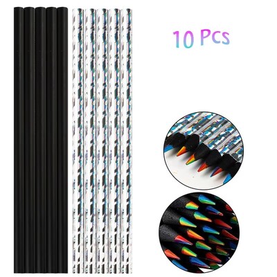 10-12 бр. Цветни черни дървени моливи 7 в 1 Молив за рисуване на дъга. За скициране, рисуване, рисуване на канцеларски материали