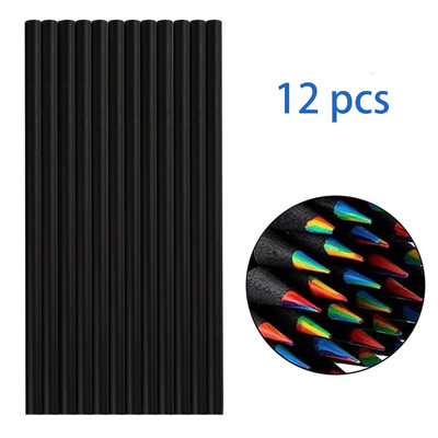 10-12 бр. Цветни черни дървени моливи 7 в 1 Молив за рисуване на дъга. За скициране, рисуване, рисуване на канцеларски материали
