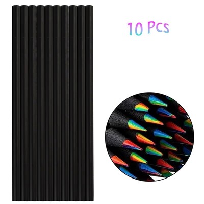 10-12 бр. Цветни черни дървени моливи 7 в 1 Молив за рисуване на дъга. За скициране, рисуване, рисуване на канцеларски материали