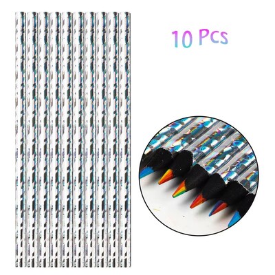 10-12 бр. Цветни черни дървени моливи 7 в 1 Молив за рисуване на дъга. За скициране, рисуване, рисуване на канцеларски материали