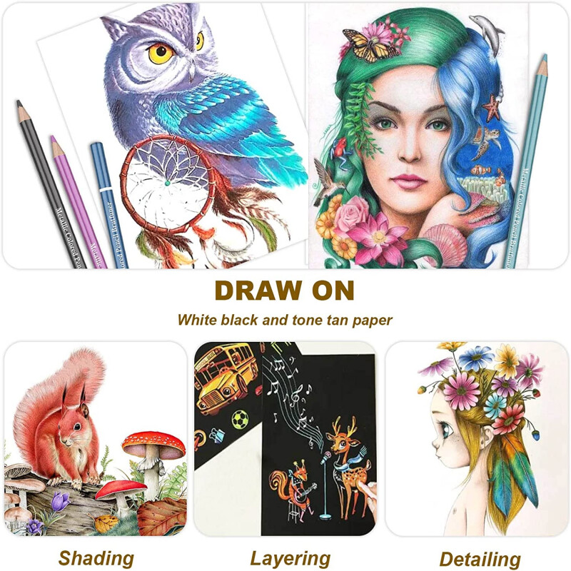 Brutfuner Set metalnih olovaka u boji od 50 komada, mekana drvena olovka za crtanje, komplet olovaka za skice za umjetnike, studente, likovni pribor