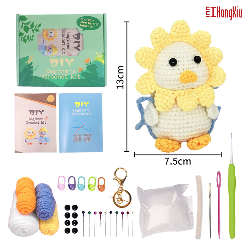 Naujas angliškas pradedančiųjų rinkinys rankų darbo nertos lėlės raudonos siuvinėjimo nertos anties „pasidaryk pats“ vilnonių medžiagų paketas