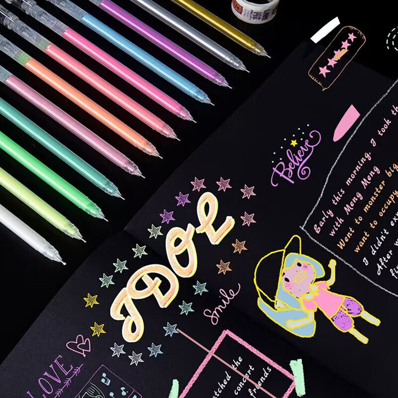 12 komada igle velikog kapaciteta i neutralne olovke 12 boja markera DIY slikanje, crtanje crne kartice, označavanje, grafiti