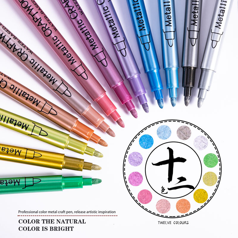 Metalne flomastere u 12 boja Srebrno zlatne olovke za crni papir, staklo, kamene slike, album spomenara bundeve za Noć vještica