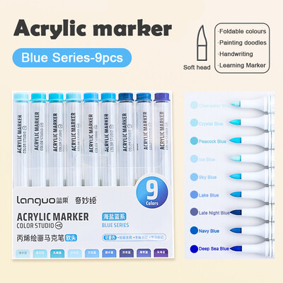 Set akrilnih markera velikog kapaciteta, 9 boja, umjetnički pribor za crtanje/slikanje/grafite, akrilna kist olovka u boji koja se može složiti