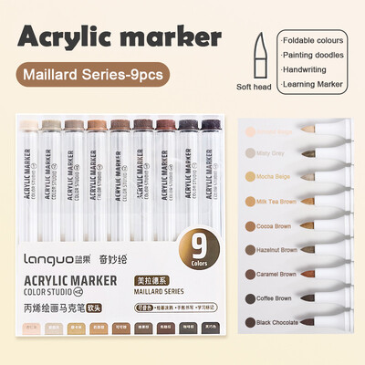 Set akrilnih markera velikog kapaciteta, 9 boja, umjetnički pribor za crtanje/slikanje/grafite, akrilna kist olovka u boji koja se može složiti