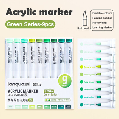 Set akrilnih markera velikog kapaciteta, 9 boja, umjetnički pribor za crtanje/slikanje/grafite, akrilna kist olovka u boji koja se može složiti