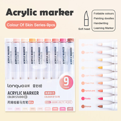 Set akrilnih markera velikog kapaciteta, 9 boja, umjetnički pribor za crtanje/slikanje/grafite, akrilna kist olovka u boji koja se može složiti