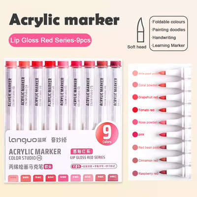 Set akrilnih markera velikog kapaciteta, 9 boja, umjetnički pribor za crtanje/slikanje/grafite, akrilna kist olovka u boji koja se može složiti