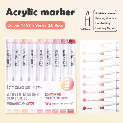 Set akrilnih markera velikog kapaciteta, 9 boja, umjetnički pribor za crtanje/slikanje/grafite, akrilna kist olovka u boji koja se može složiti