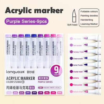 Set akrilnih markera velikog kapaciteta, 9 boja, umjetnički pribor za crtanje/slikanje/grafite, akrilna kist olovka u boji koja se može složiti