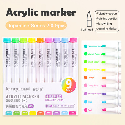 Set akrilnih markera velikog kapaciteta, 9 boja, umjetnički pribor za crtanje/slikanje/grafite, akrilna kist olovka u boji koja se može složiti
