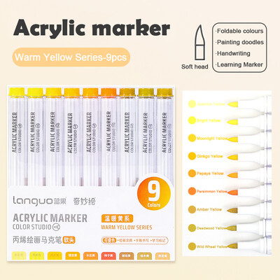 Set akrilnih markera velikog kapaciteta, 9 boja, umjetnički pribor za crtanje/slikanje/grafite, akrilna kist olovka u boji koja se može složiti