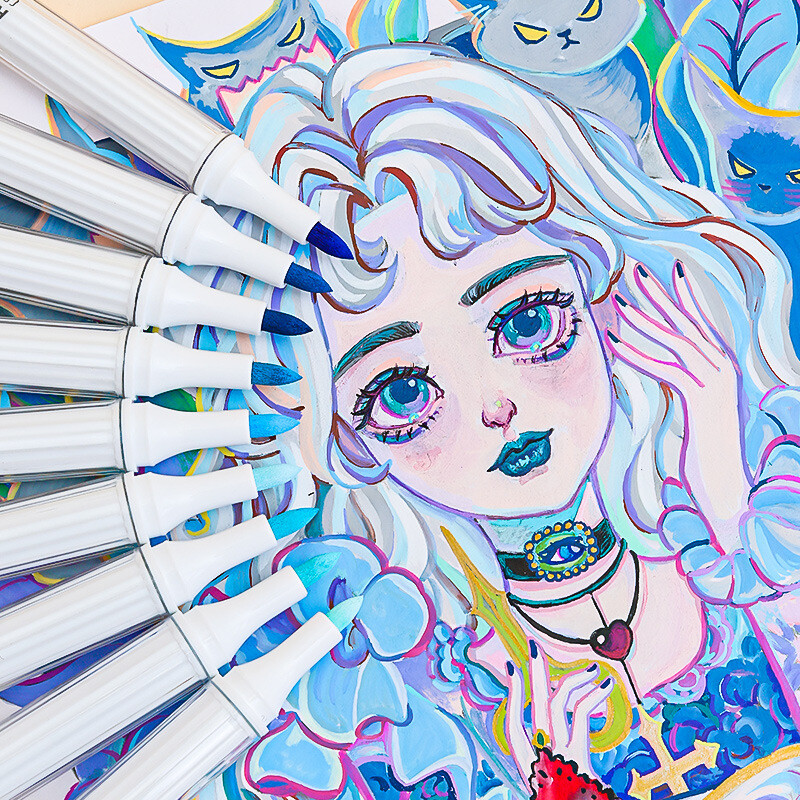 Set akrilnih markera velikog kapaciteta, 9 boja, umjetnički pribor za crtanje/slikanje/grafite, akrilna kist olovka u boji koja se može složiti