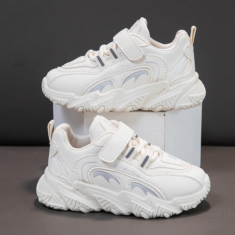 Mergaičių odiniai sportiniai bateliai 2024 rudens ir žiemos naujos korėjietiškos versijos vaikiški balti batai minkštu padu studentiški laisvalaikio bateliai