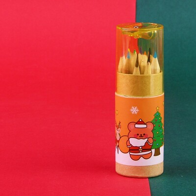 12 Colors Barrel Cartoon Colored Pencils Set Osnovnoškolski božićni dar