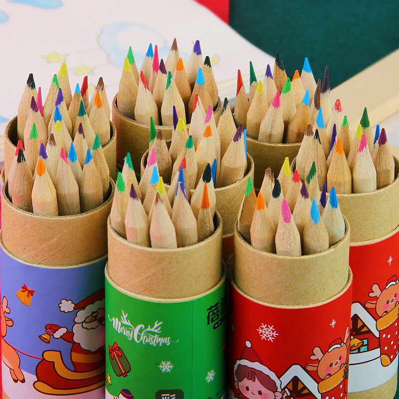 12 Colors Barrel Cartoon Colored Pencils Set Osnovnoškolski božićni dar