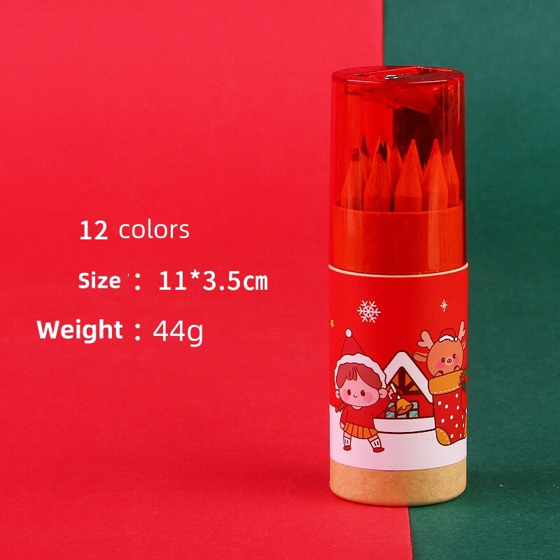 12 Colors Barrel Cartoon Colored Pencils Set Osnovnoškolski božićni dar