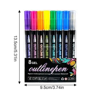 Στυλό Shimmer 8 Χρώματα Doodling Pens Craft στυλό περίγραμμα σετ μαρκαδόρου για ζωγραφική ευχετήρια κάρτα γενεθλίων Doodling Journal Art Crafts