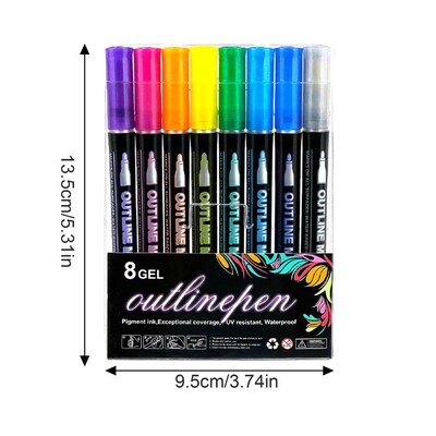 Химикалки с блясък 8 цвята писалки за рисуване Писалка за рисуване Набор от маркери за рисуване на поздравителна картичка за рожден ден Журнал за рисуване Изкуство и занаяти