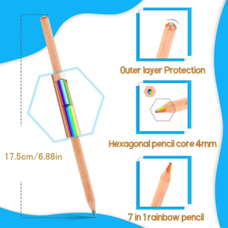 12 бр. Rainbow Seven Color Gradient Цветен молив Творческа живопис Графити Детски пастели Оцветяване Скициране Подаръци за ученици